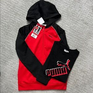 PUMA Kids Black and Red Hoodie with T-Shirt